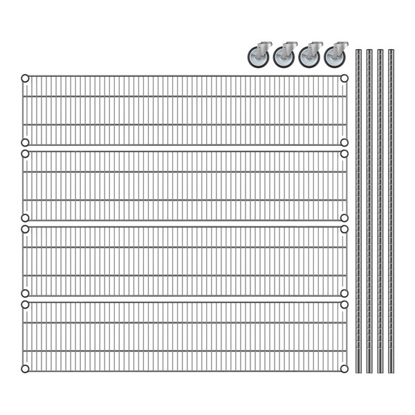 Regency NSF chrome wire shelving starter kit with wheels and 4 shelves.
