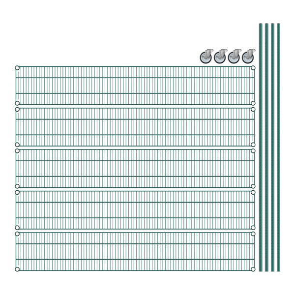 A grid with several metal rods, some with a green coating.