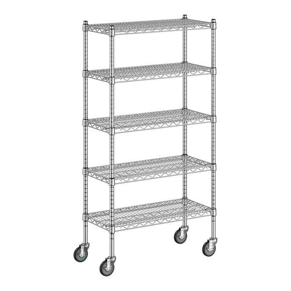 A Regency chrome wire shelving unit with five shelves.