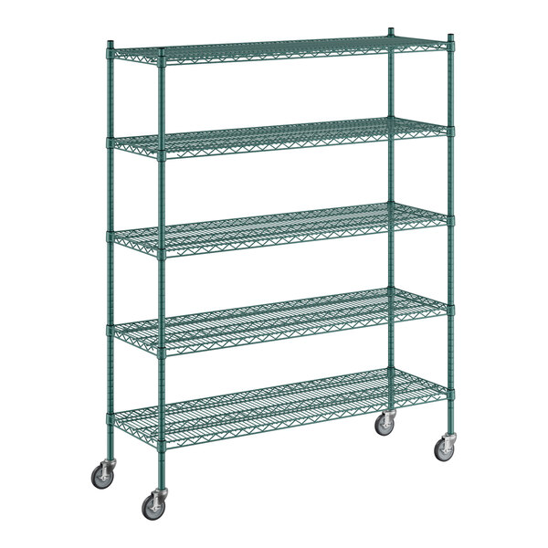 A Regency green metal wire shelving starter kit with five shelves.