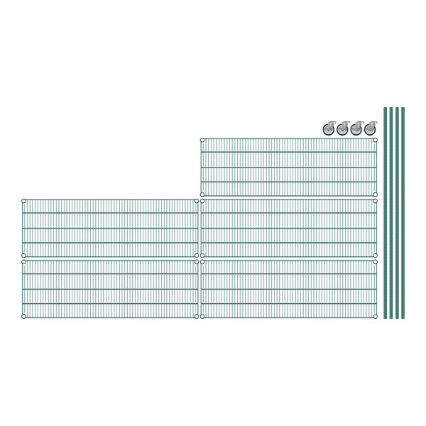 A drawing of Regency wire shelving with green lines.
