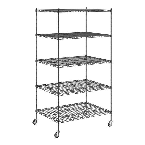 A black wire Regency shelving unit with five shelves.