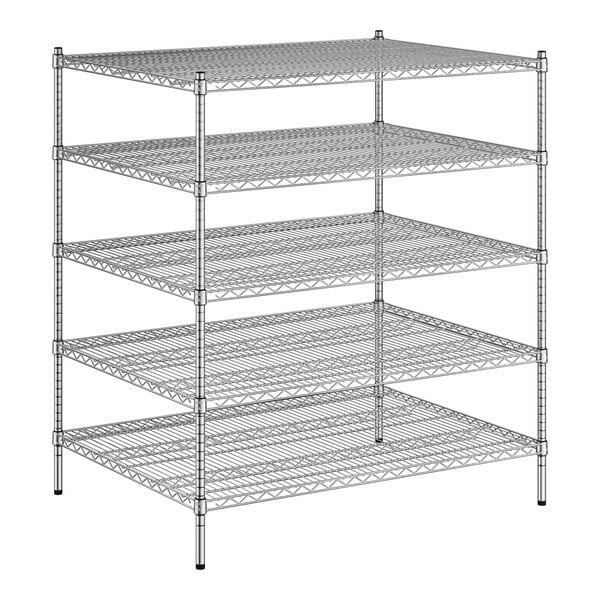 A wireframe of a Regency stationary wire shelving unit with 4 shelves.