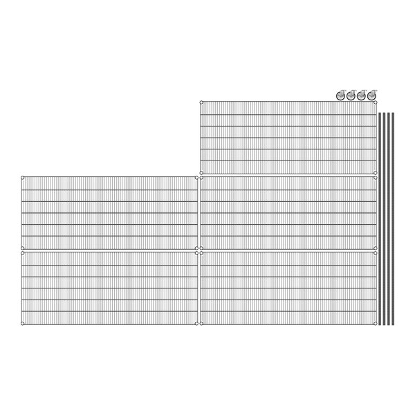 A grid of black and white Regency wire shelving parts.