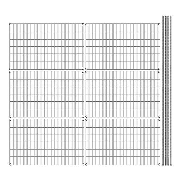 A drawing of a grid of wire with metal rods.