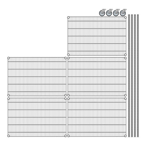 A diagram of Regency chrome wire shelving with 5 shelves.