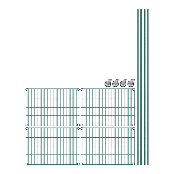 Regency green wire shelving unit with 4 shelves on a white background.