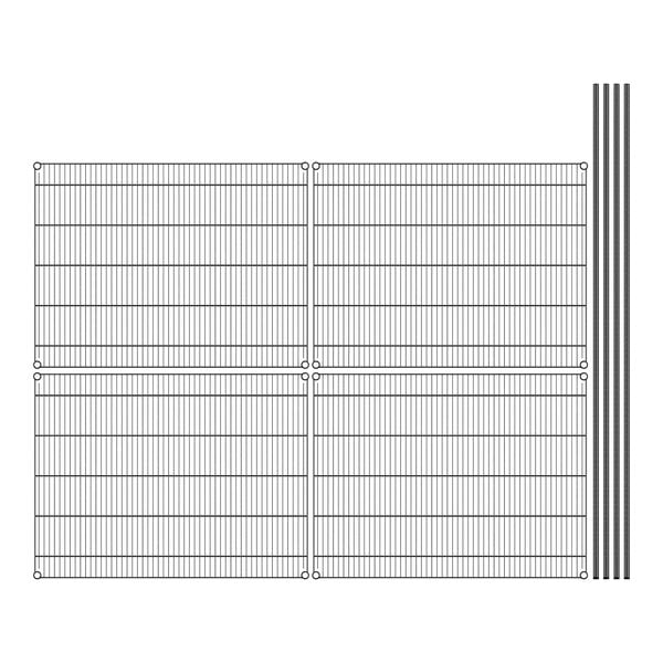 A close-up of a grid of metal with four holes.