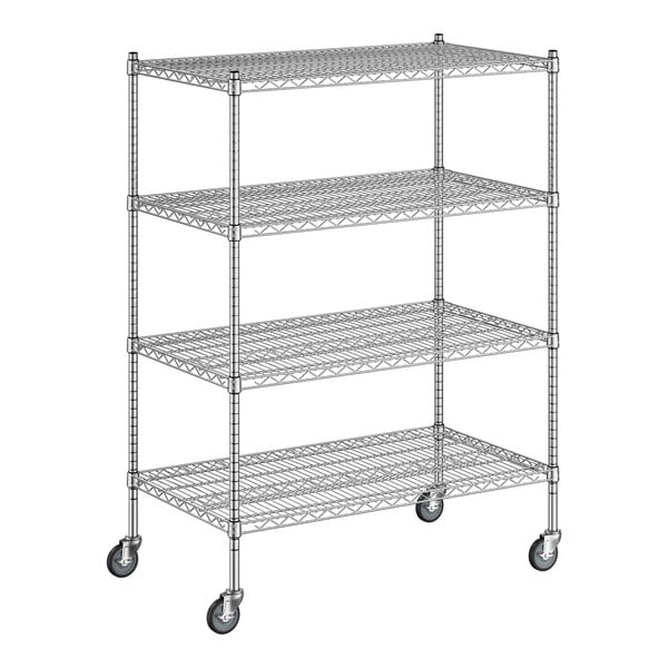 A Regency chrome wire shelving unit with four shelves.