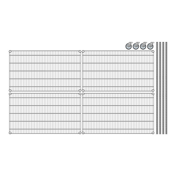 A wire mesh grid with four metal rods.