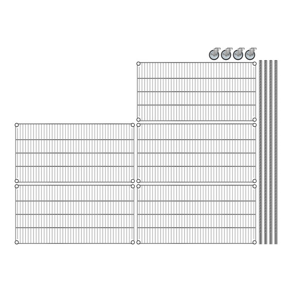 A close-up of a Regency wire shelving unit with 5 shelves.