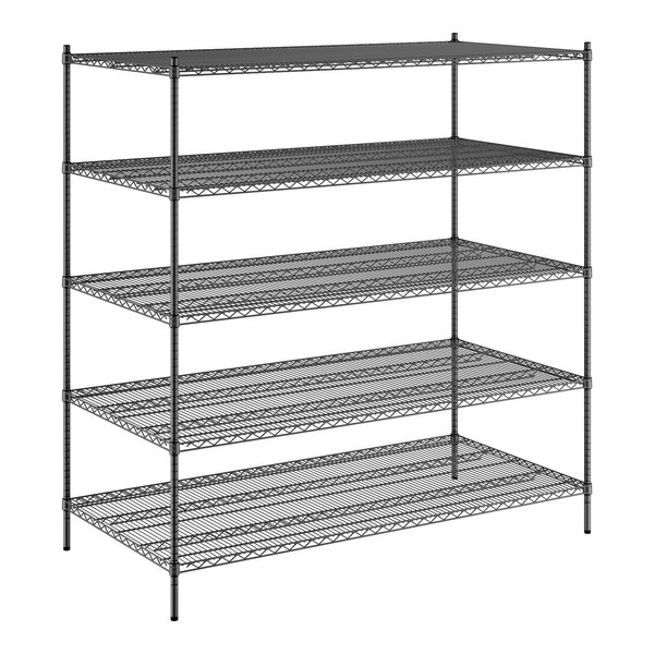 A black wire Regency shelving unit with 5 shelves.