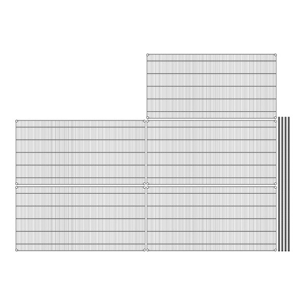 A grid of black wire shelves.