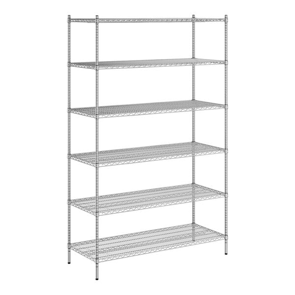 A Regency chrome stationary wire shelving unit with six shelves.