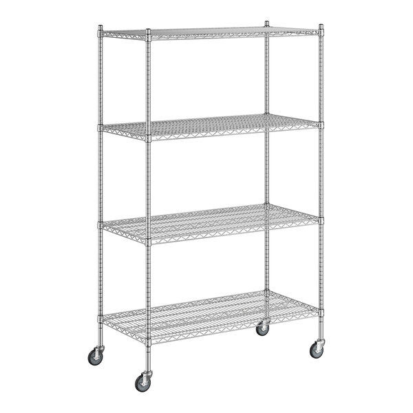 A Regency chrome wire shelving unit with four shelves.