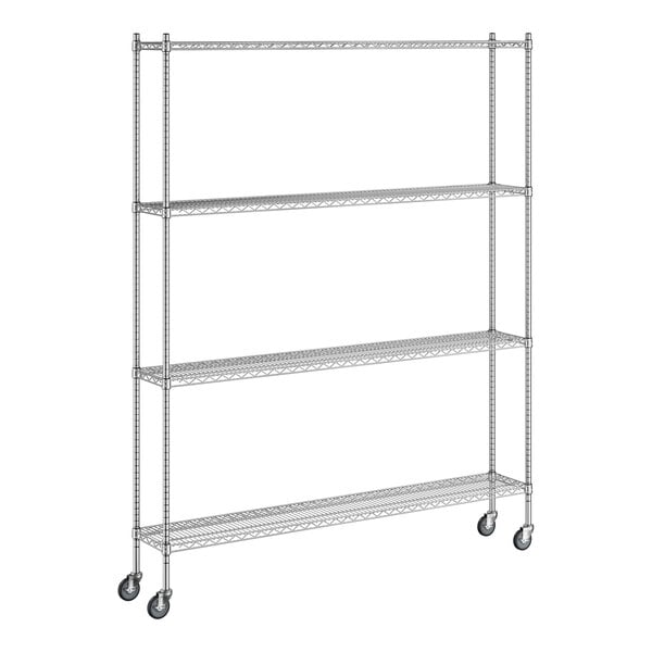 A Regency chrome wire shelving starter kit with wheels.