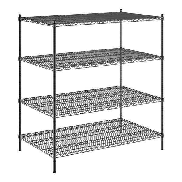 A black wire Regency shelving unit with four shelves.