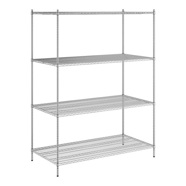 A wireframe of a Regency metal shelving unit with 4 shelves.