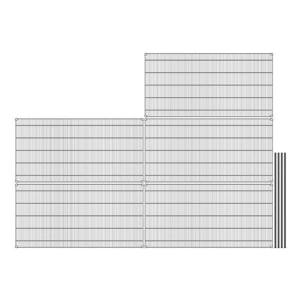 A grid of black wire shelves.