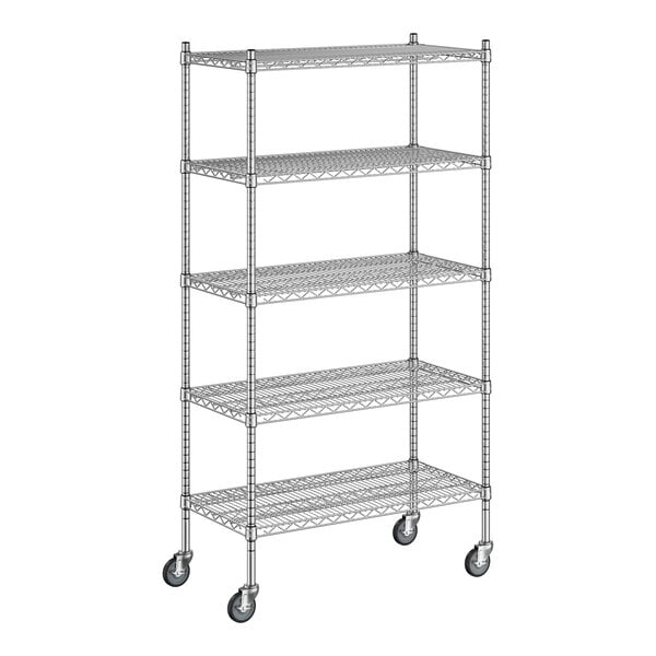 A Regency chrome wire shelving unit with five shelves.