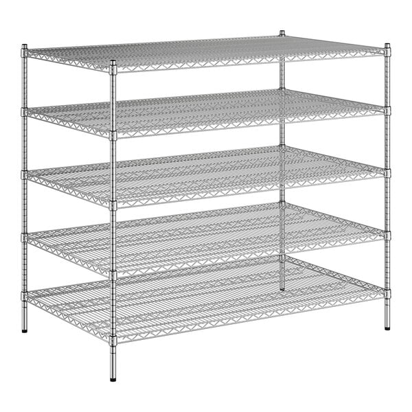 A Regency chrome wire shelving unit with five shelves.