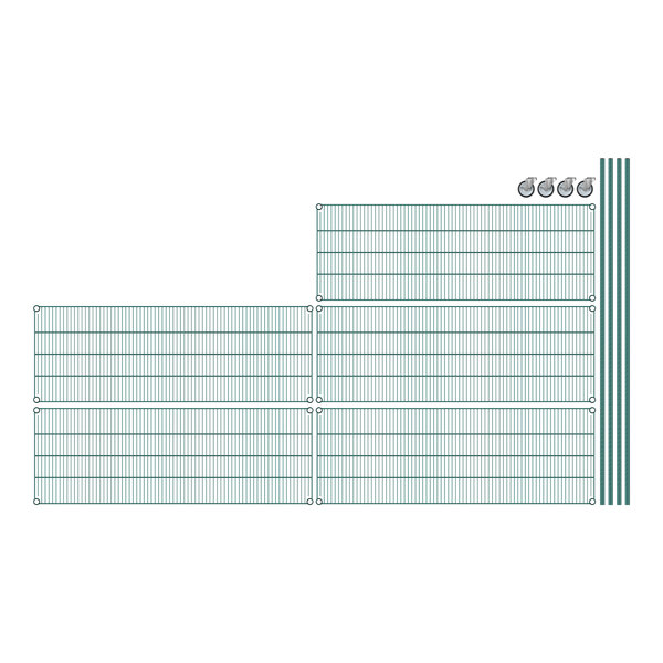 A grid of green Regency wire shelving with 5 shelves.