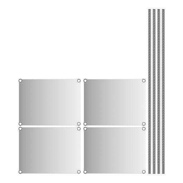 A white rectangular metal frame with four metal shelves.