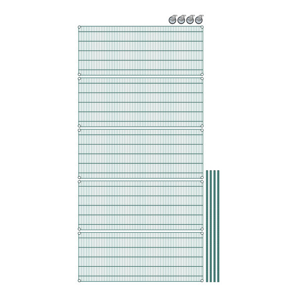 Regency NSF green epoxy wire shelving with 5 shelves on a white background.