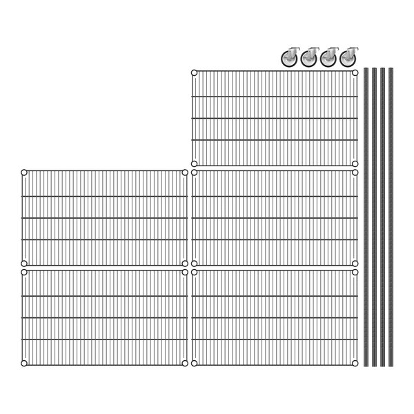 A diagram of a black wire grid with four metal rods on each side.