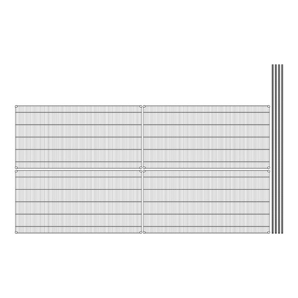 A grid of black metal wire with a few bars.