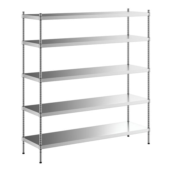 A Regency stainless steel shelving unit with five shelves.