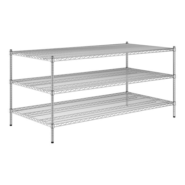 A Regency stationary wire shelving unit with 3 shelves.