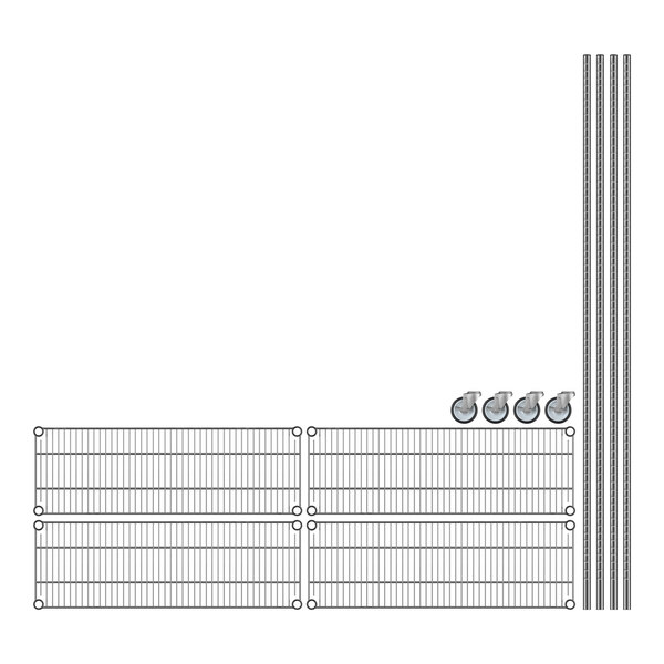 A Regency chrome wire shelving unit with metal bars.