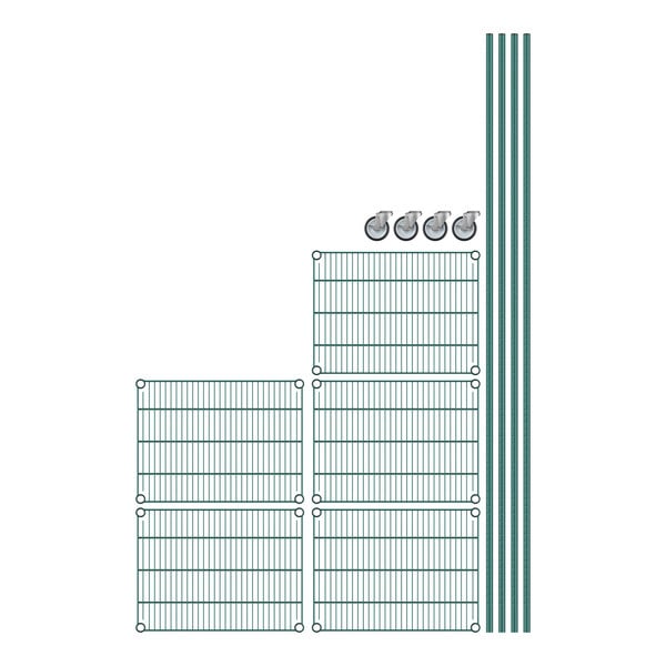 A green wire mesh grid with metal bars.