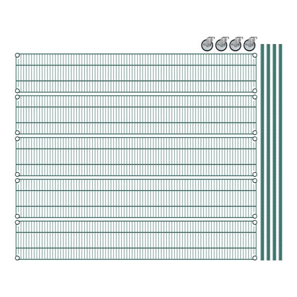 A green and white Regency wire shelving unit with 5 shelves.