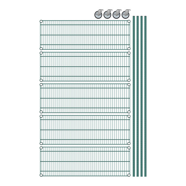 Regency green wire shelving with 5 shelves.