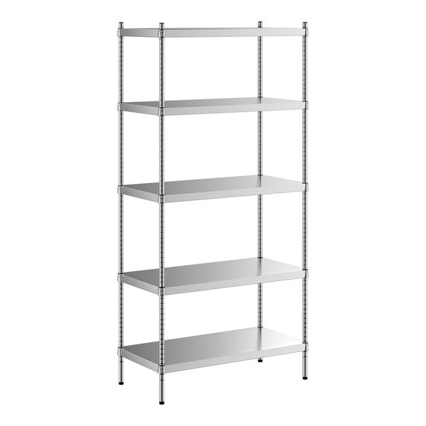 A Regency stainless steel shelving unit with five shelves.