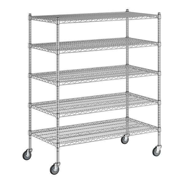 A Regency chrome wire shelving unit with five shelves.