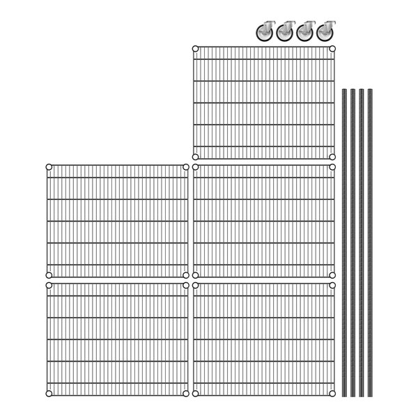 A Regency wire shelving unit with black metal bars and wire mesh shelves.