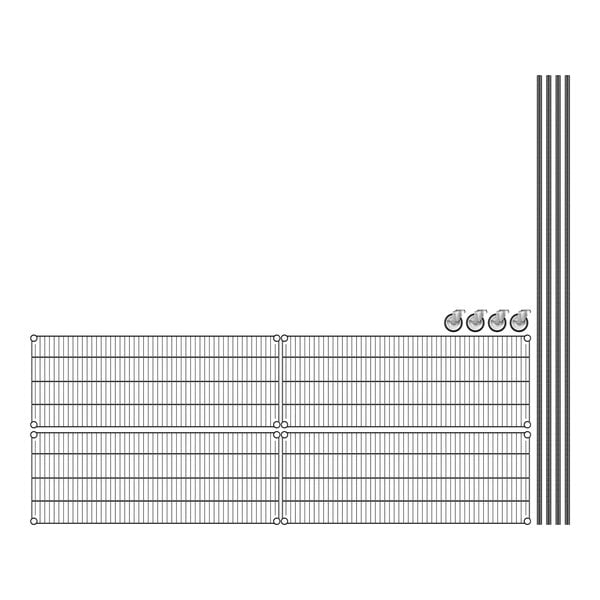 A white wire shelf with metal bars.