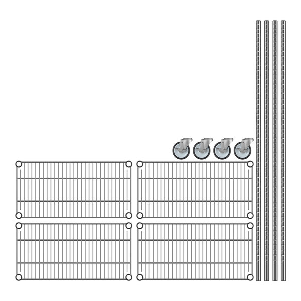 Regency chrome wire shelving unit with wheels and 4 shelves.