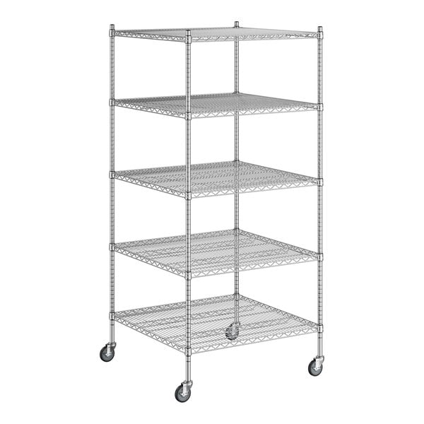 A Regency chrome wire shelving unit with five shelves.