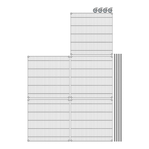 A Regency chrome wire shelving unit with a grid of wire mesh.