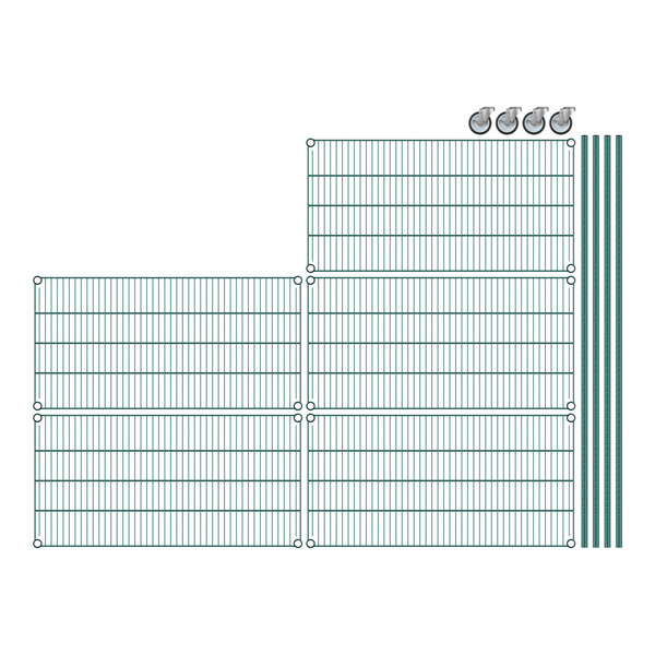 A drawing of a Regency wire shelving unit with a green background.