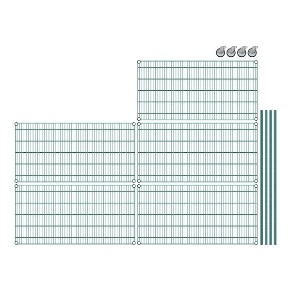Regency wire shelving with green epoxy coating on a white grid.