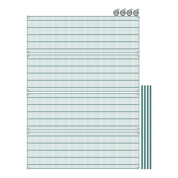A grid with several green shelves on a white background.