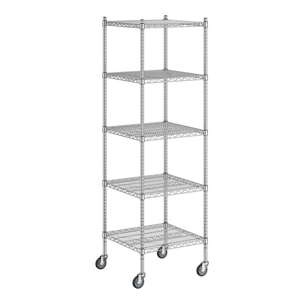 A Regency chrome wire shelving unit with five shelves.