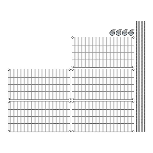 A Regency chrome wire shelving unit with wheels and 5 shelves.