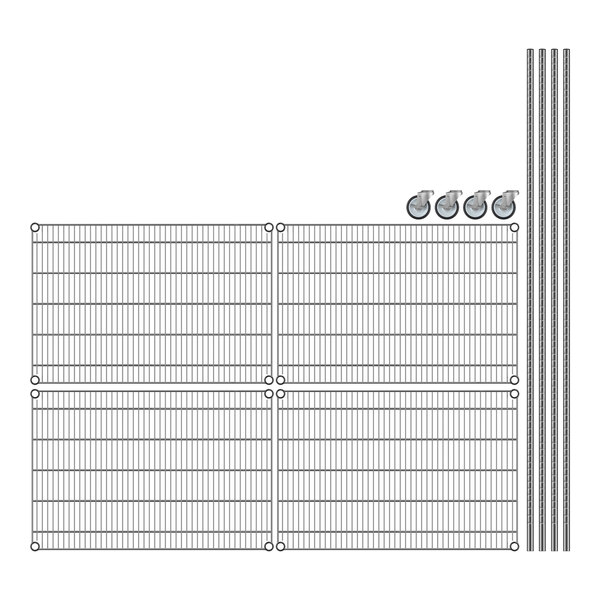 A wire fence with several metal bars, like a grid.