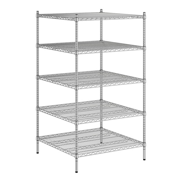 A Regency chrome wire shelving unit with four shelves.